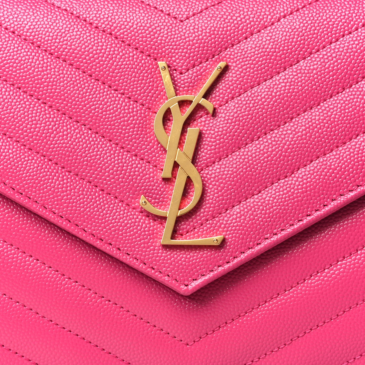 Saint Laurent Grain De Poudre Matelasse Chevron Monogram Chain Wallet Bubblegum 7 of 10