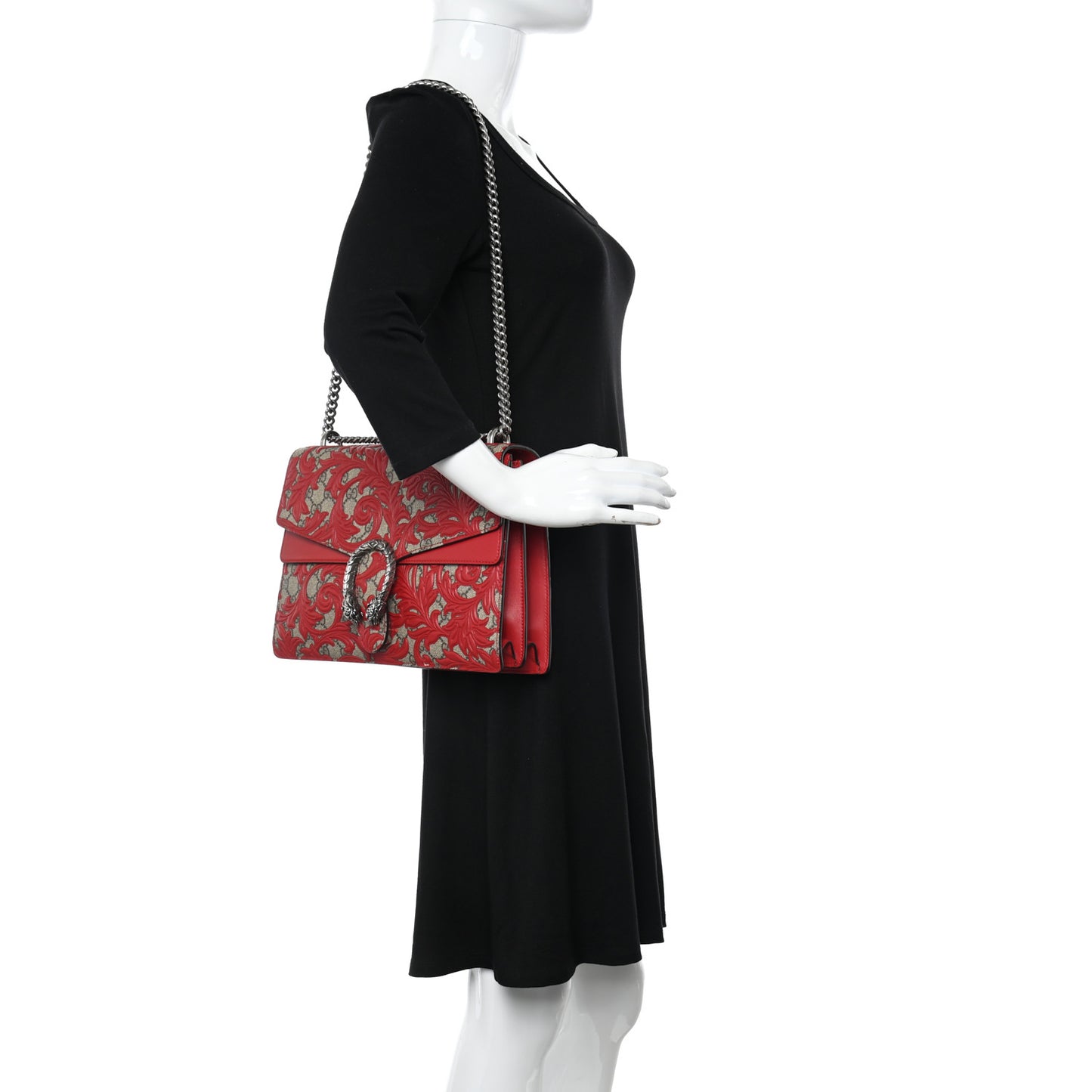 GG Supreme Monogram Arabesque Medium Dionysus Shoulder Bag Hibiscus Red
