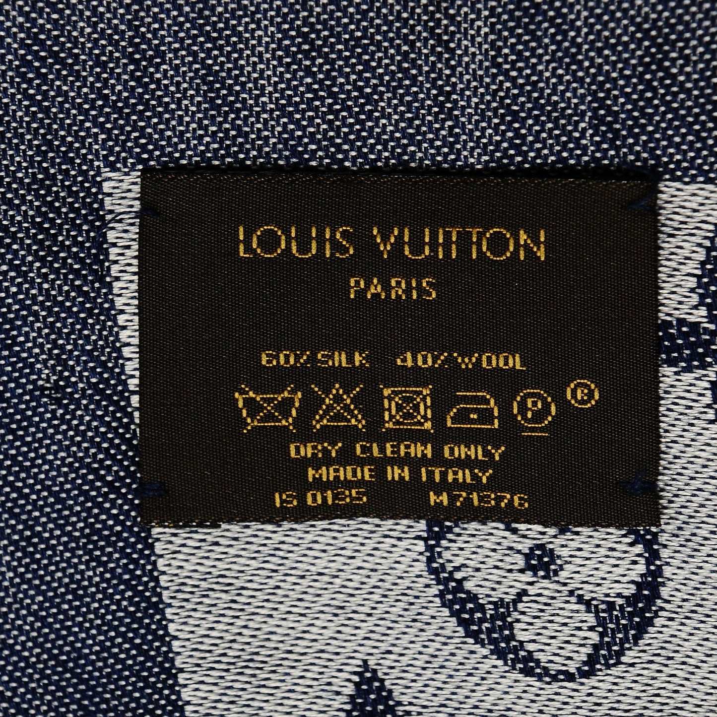 Silk Wool Monogram Denim Shawl Blue