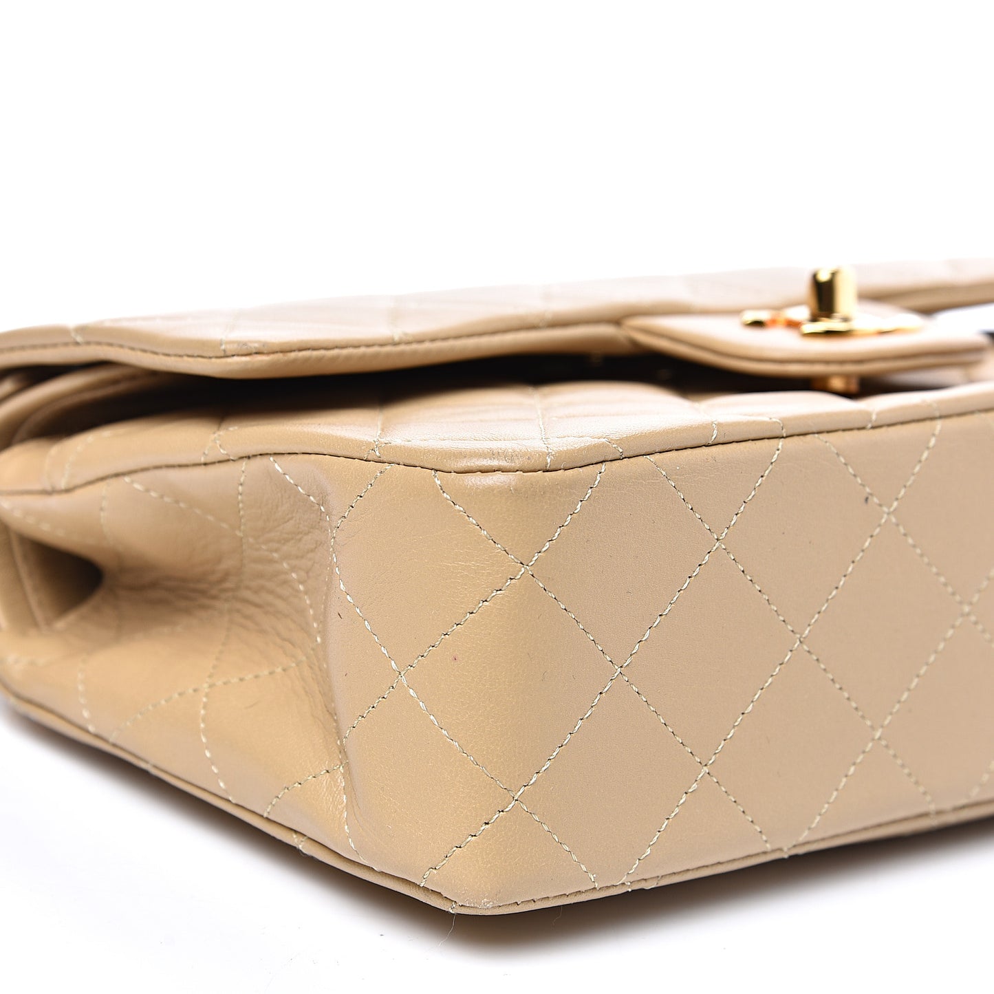 Lambskin Quilted Small Double Flap Beige