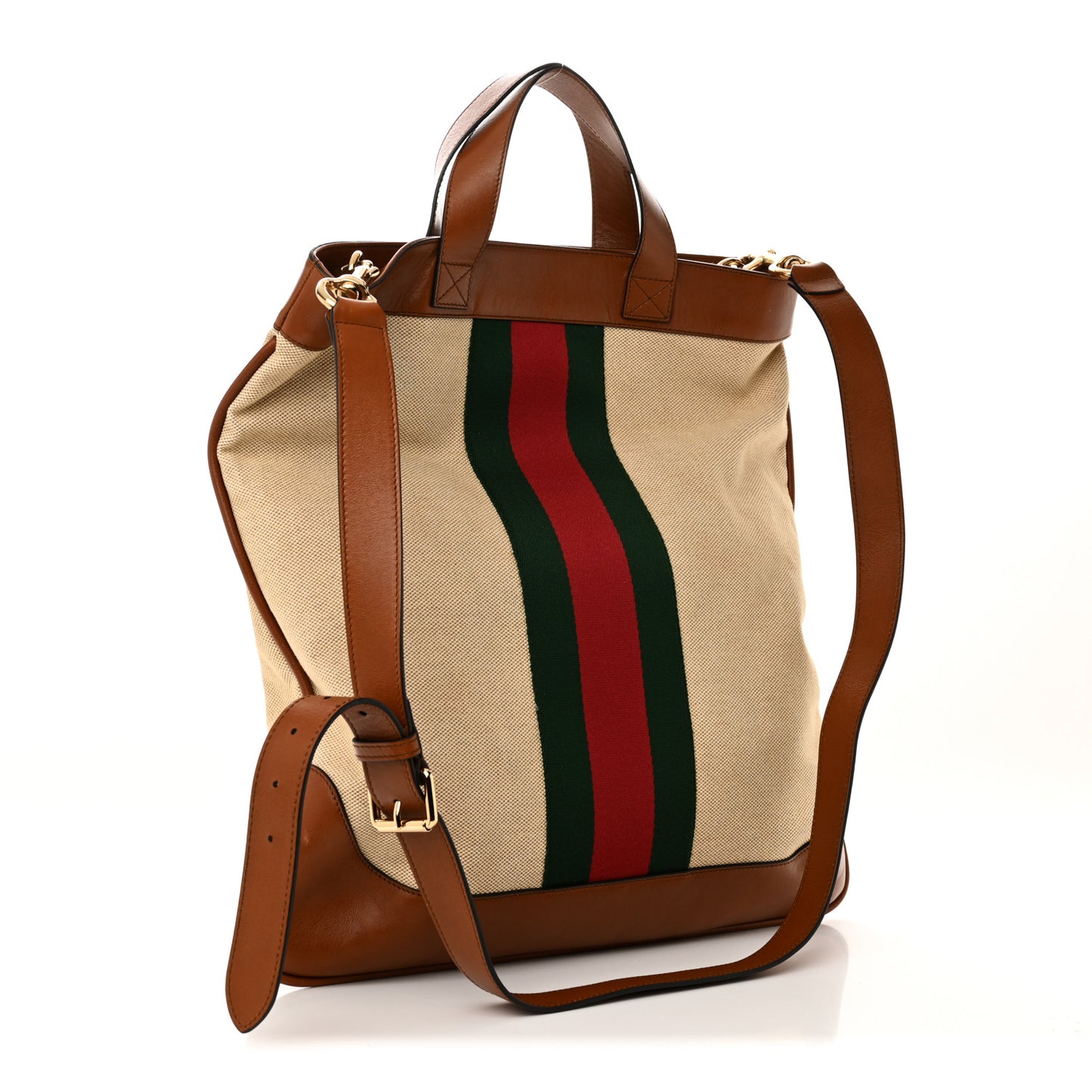 Vintage Canvas Calfskin Web Flat Tote Sand Light Cuir