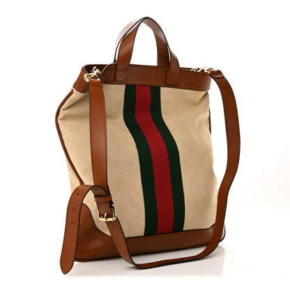 Gucci Vintage Canvas Calfskin Web Flat Tote Sand Light Cuir 3 of 10