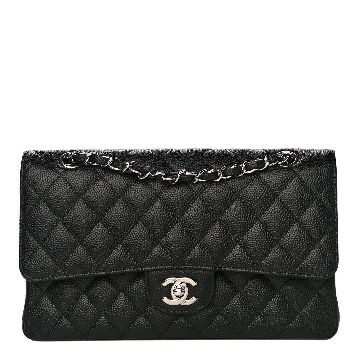 Caviar Quilted Medium Double Flap Black