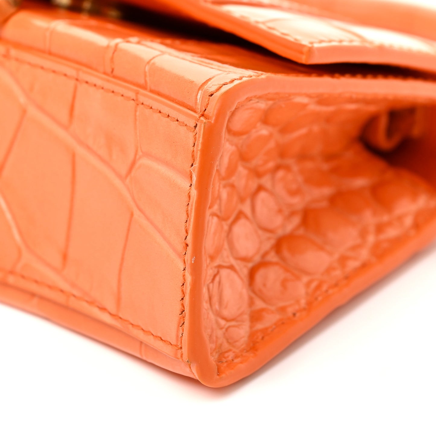 Shiny Calfskin Crocodile Embossed Hourglass Top Handle Bag Mini Orange