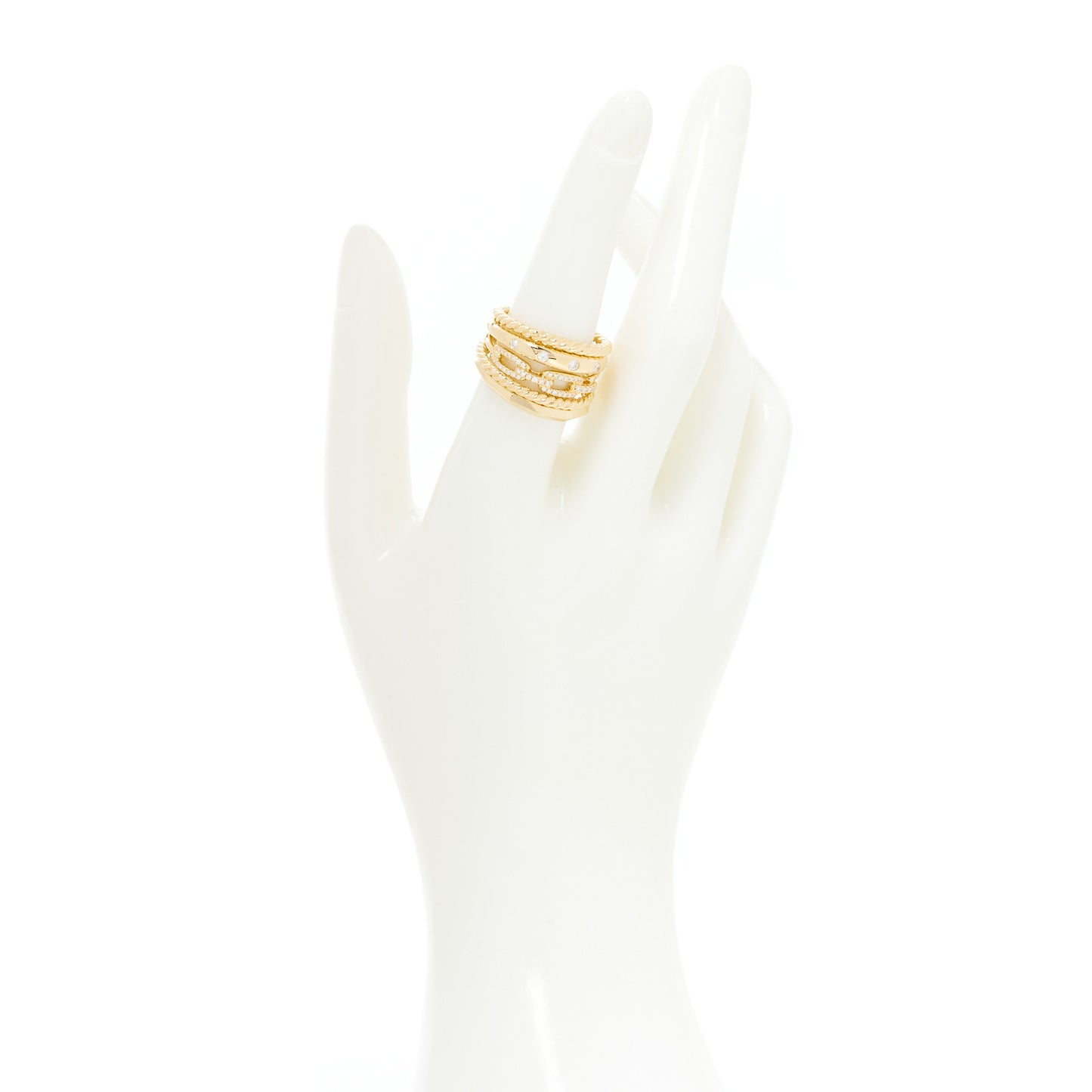 18K Yellow Gold Diamond 15mm Stax Five-Row Ring 56 7.5