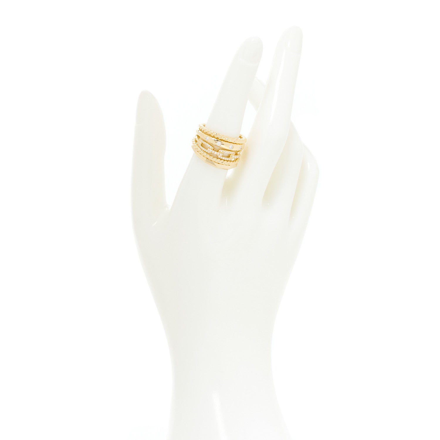 David Yurman 18K Yellow Gold Diamond 15mm Stax Five-Row Ring 56 7.5 2 of 4