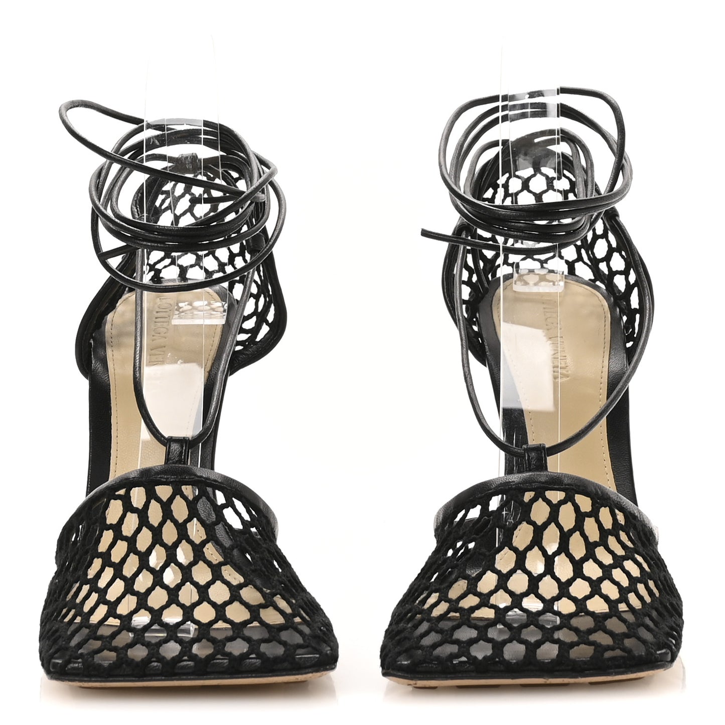 Mesh Nappa Stretch Ankle Tie 90mm Sandals 38.5 Black