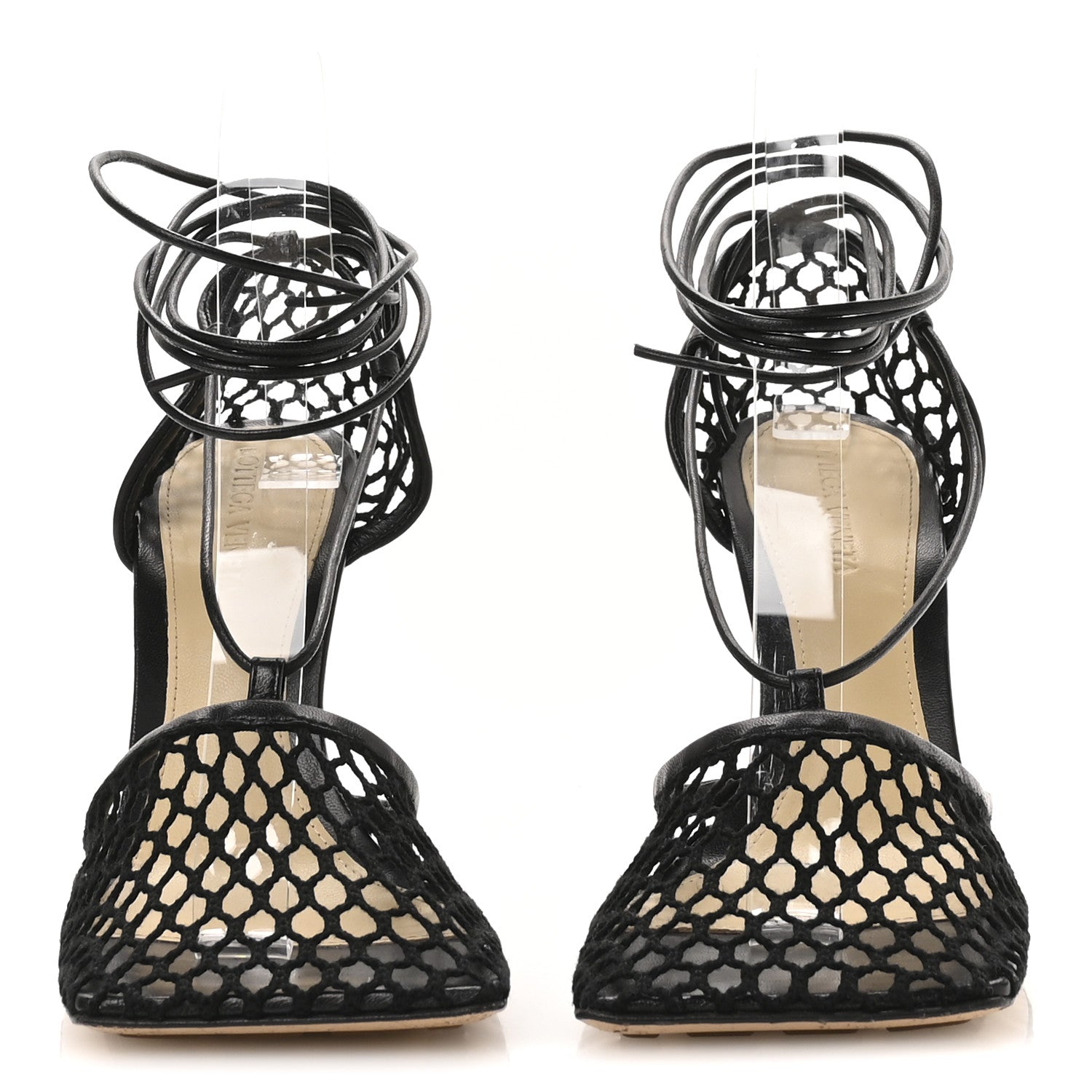 Bottega Veneta Mesh Nappa Stretch Ankle Tie 90mm Sandals 38.5 Black 3 of 8