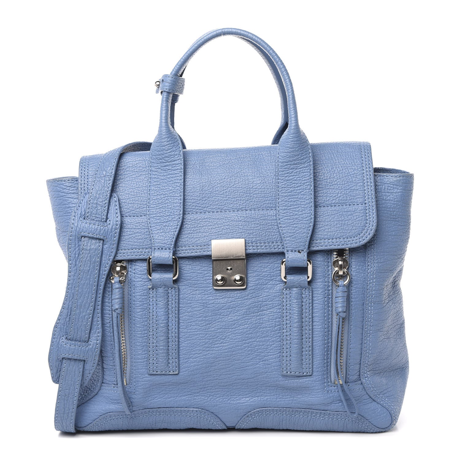 3.1 Phillip Lim 3.1 Textured Calfskin Medium Pashli Satchel Light Blue 1 of 13