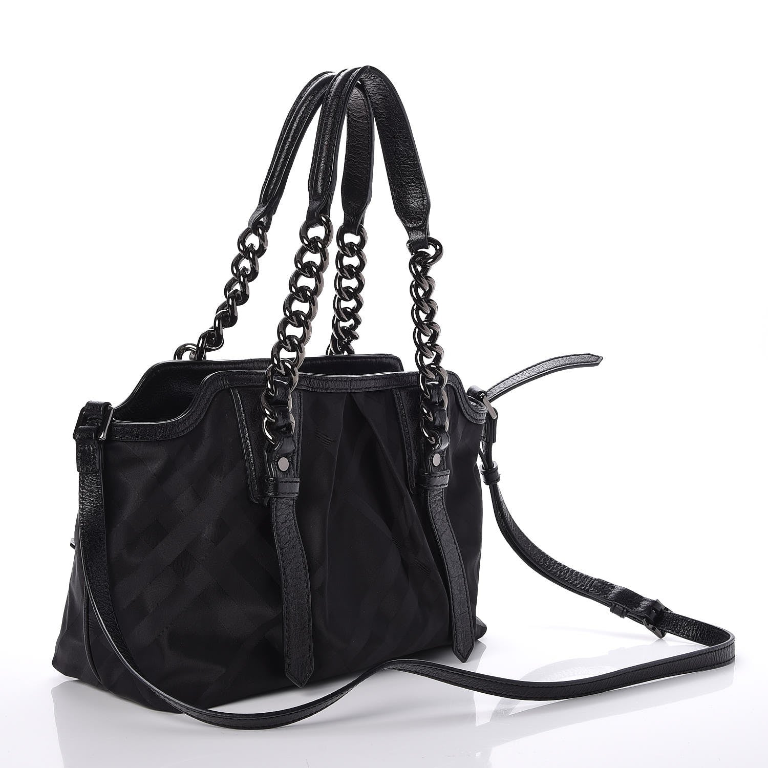 Burberry Nylon Tonal Check Torbitt Tote Black 3 of 8