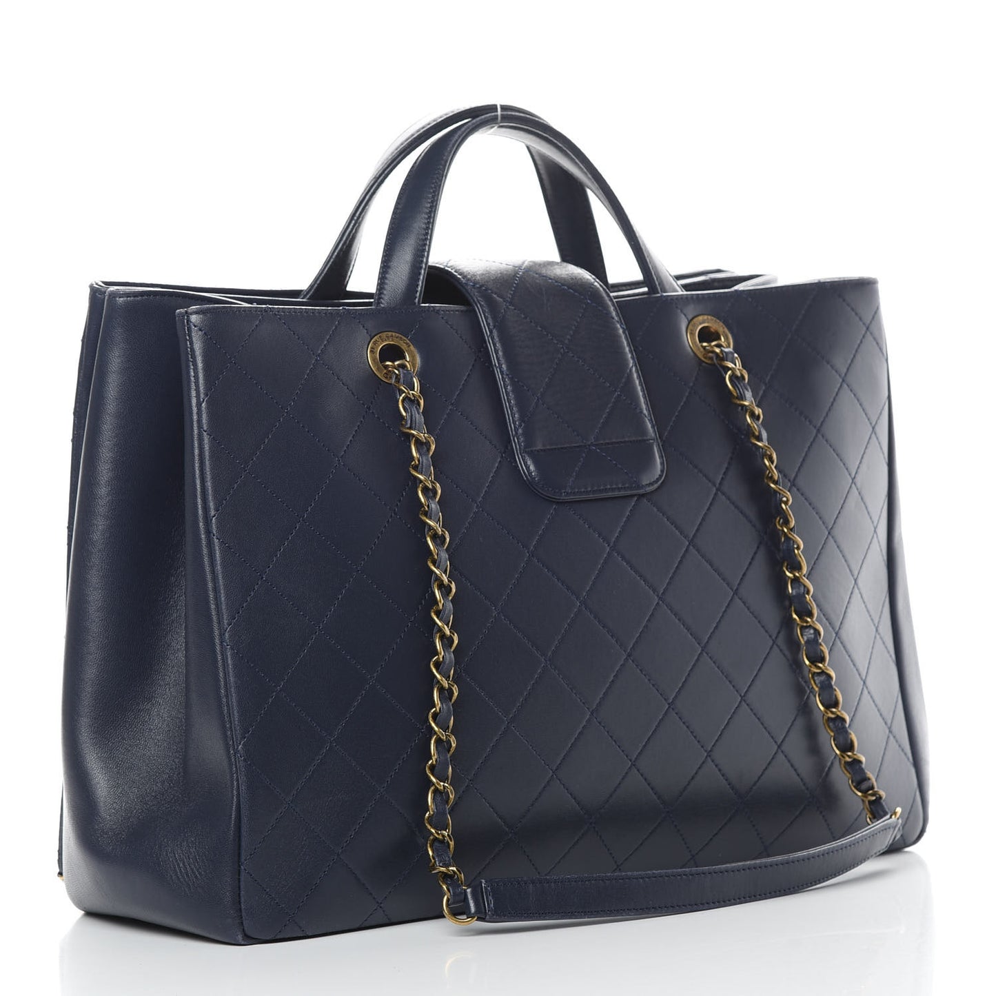 Lambskin Stitched Large Around The Corner Shopping Tote Deep Marine