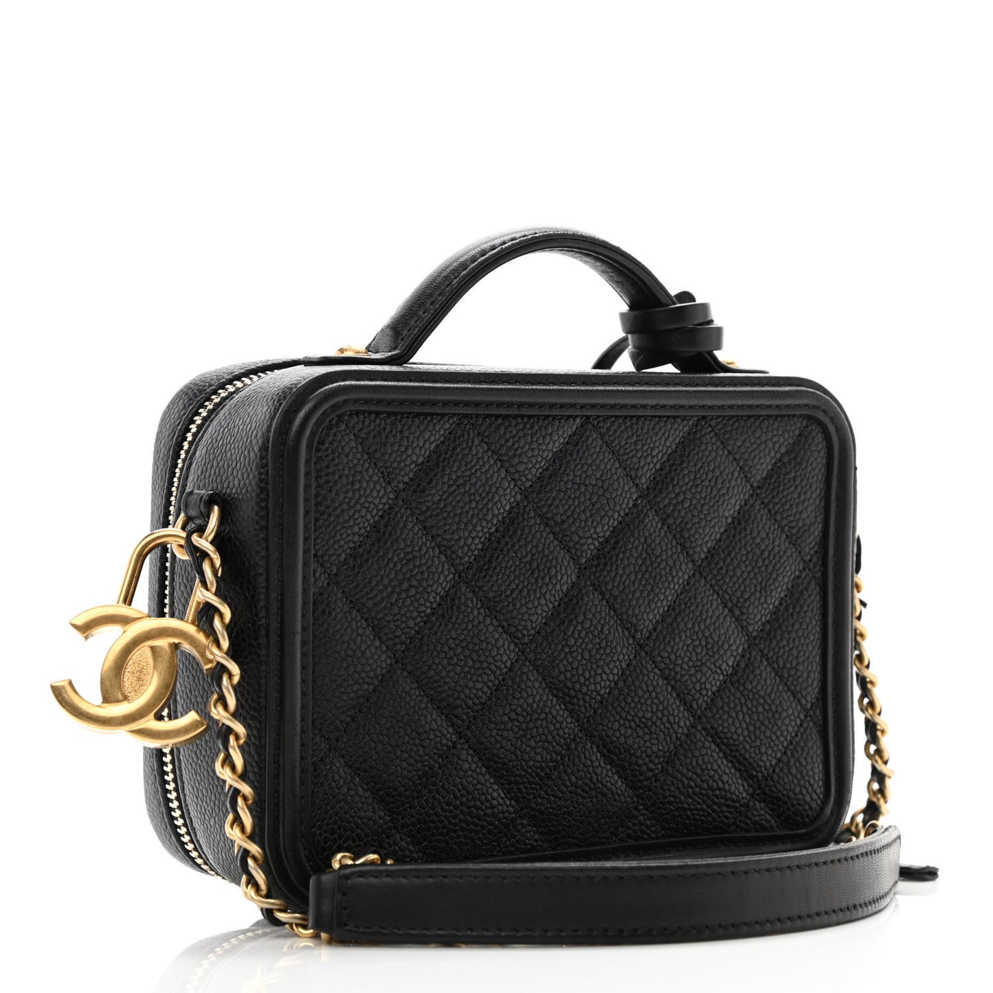Caviar Quilted Small CC Filigree Vanity Case Black