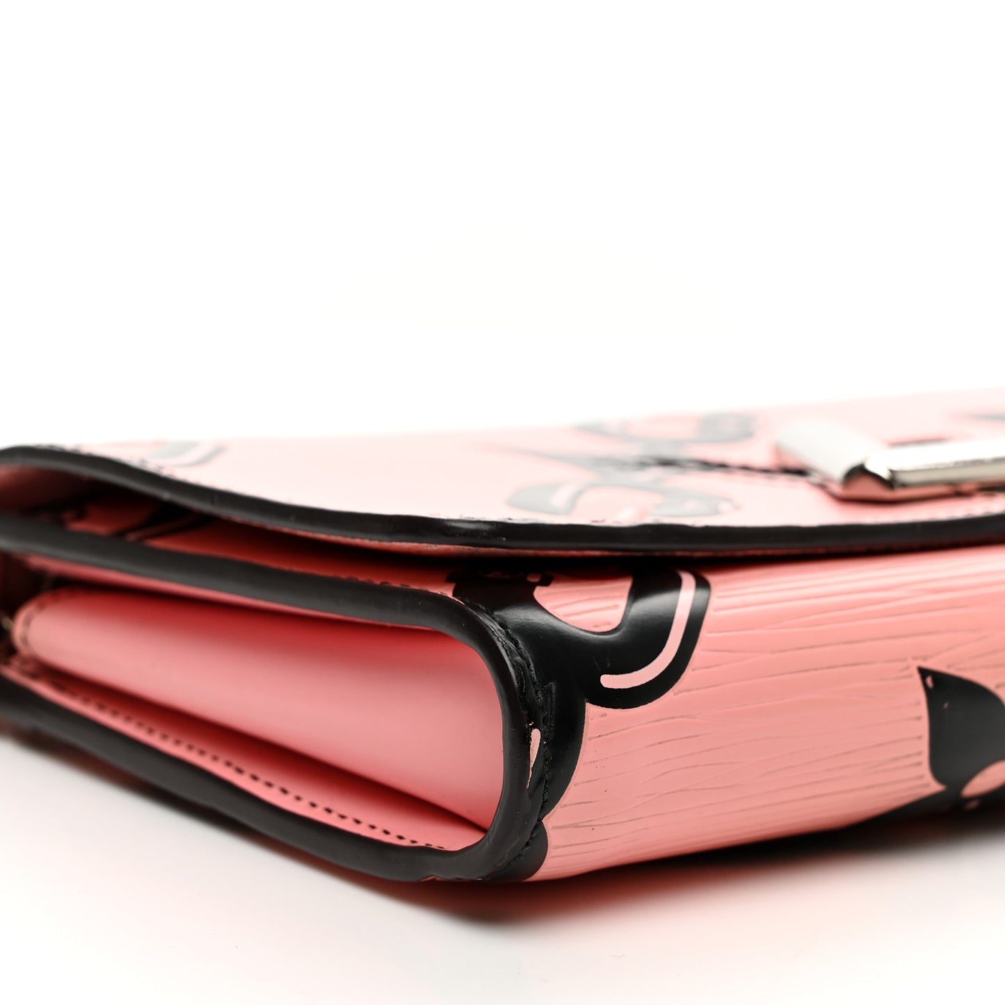 Epi Chain Flower Print Twist Chain Wallet Pink