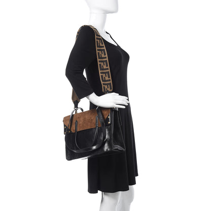 Fendi Agnello Old Shine Vitello Go Rain Large Flip Tote Black Marrone 2 of 11
