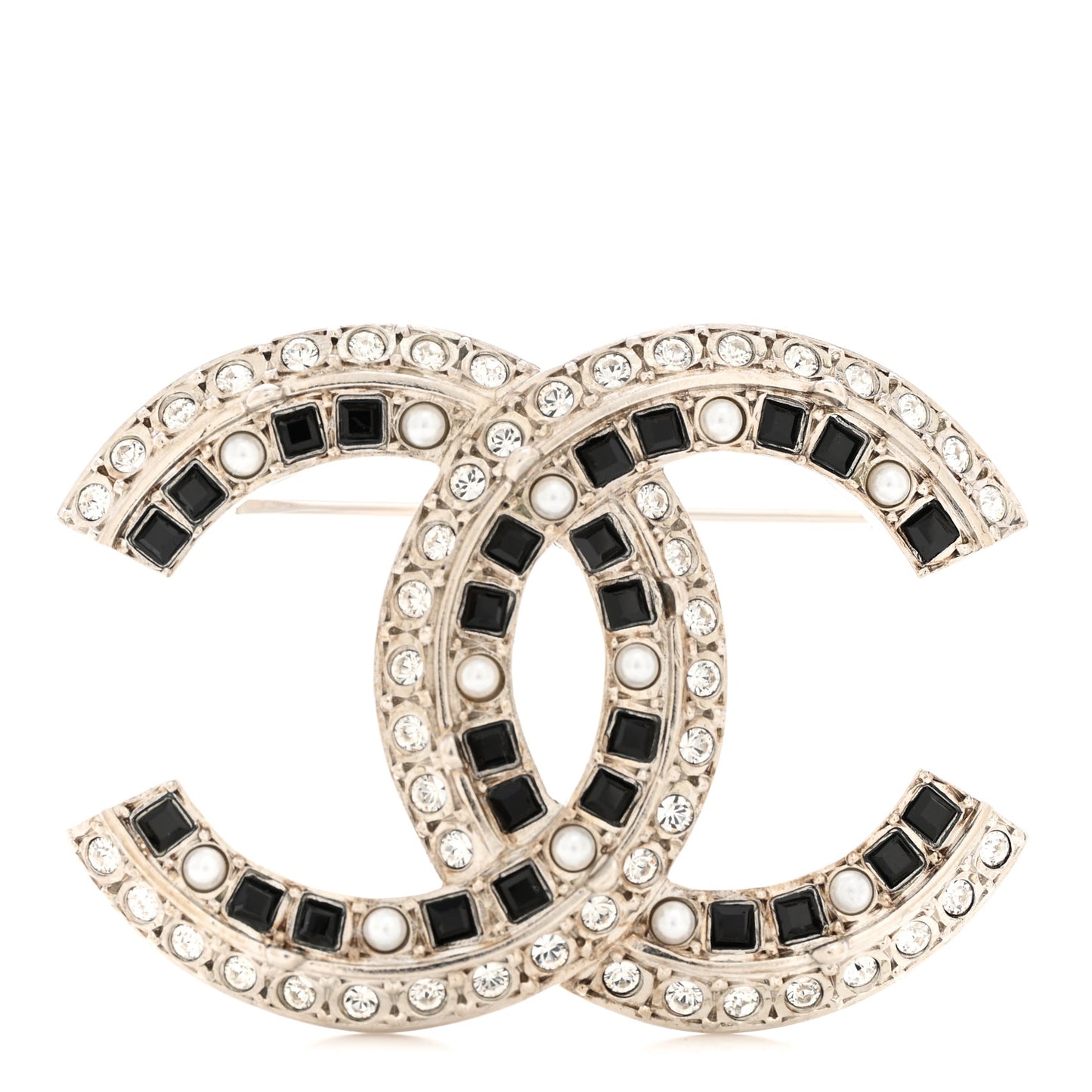 Ruthenium Pearl Crystal CC Brooch Black