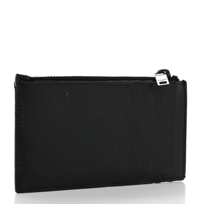 Saint Laurent Monogram Grain de Poudre 5 Fragments Zip Pouch Card Holder Black 3 of 8