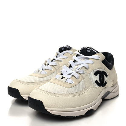 Chanel Mesh Suede Calfskin Grained Calfskin Mens CC Sneakers 43 White Black 3 of 8
