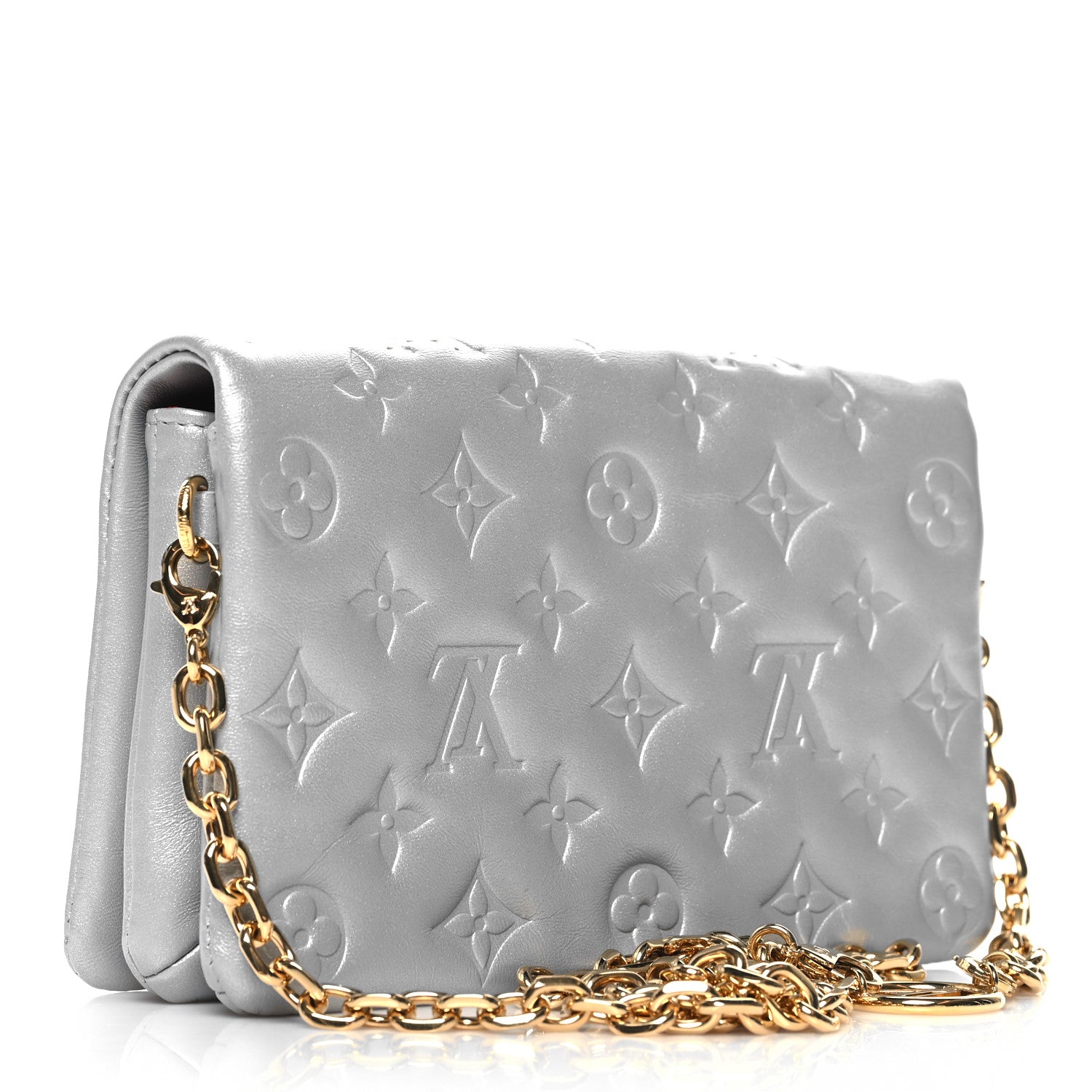 Louis Vuitton Metallic Lambskin Embossed Monogram Pochette Coussin Silver 3 of 9