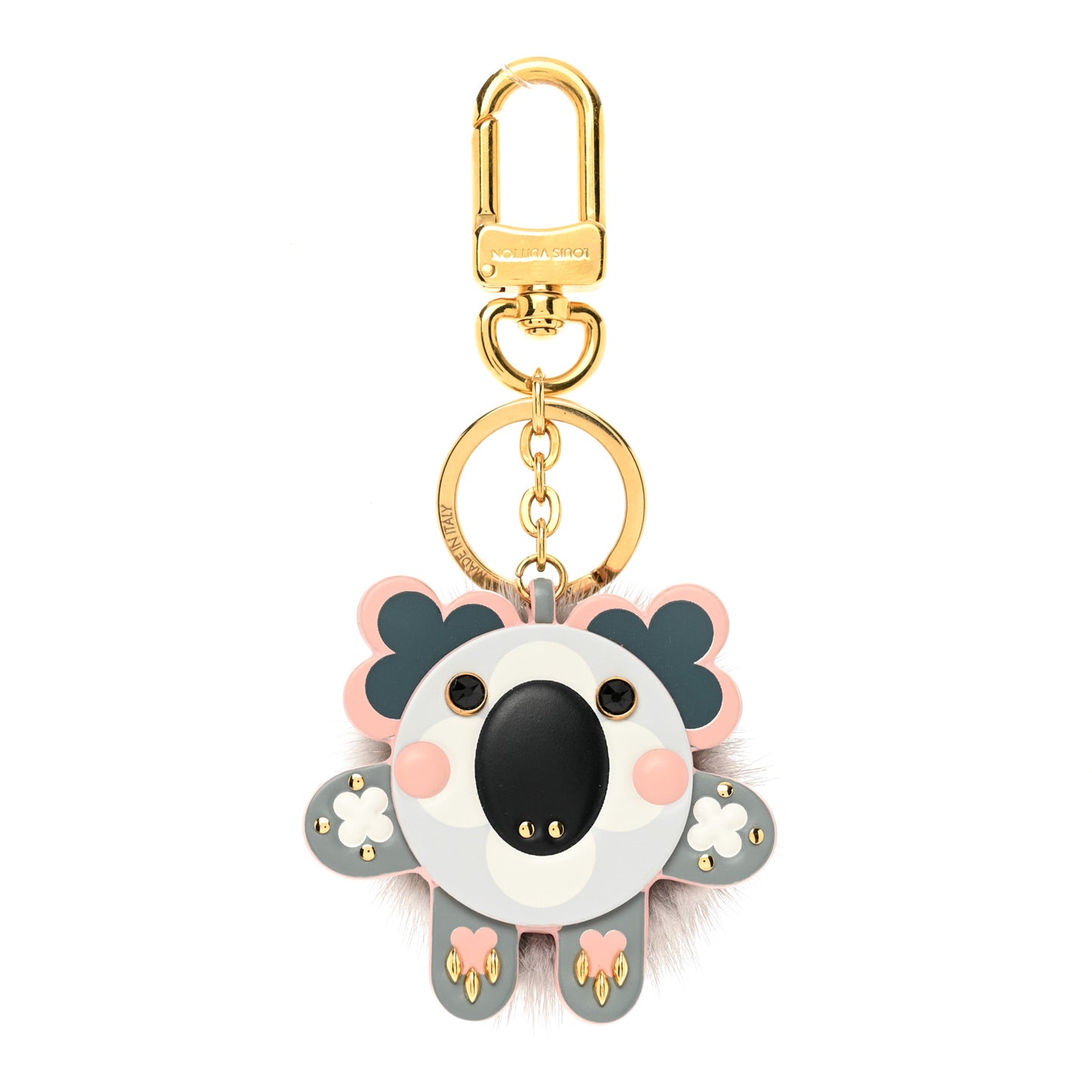 Calfskin Mink Fur Wild Koala Bag Charm Key Holder Rose Clair