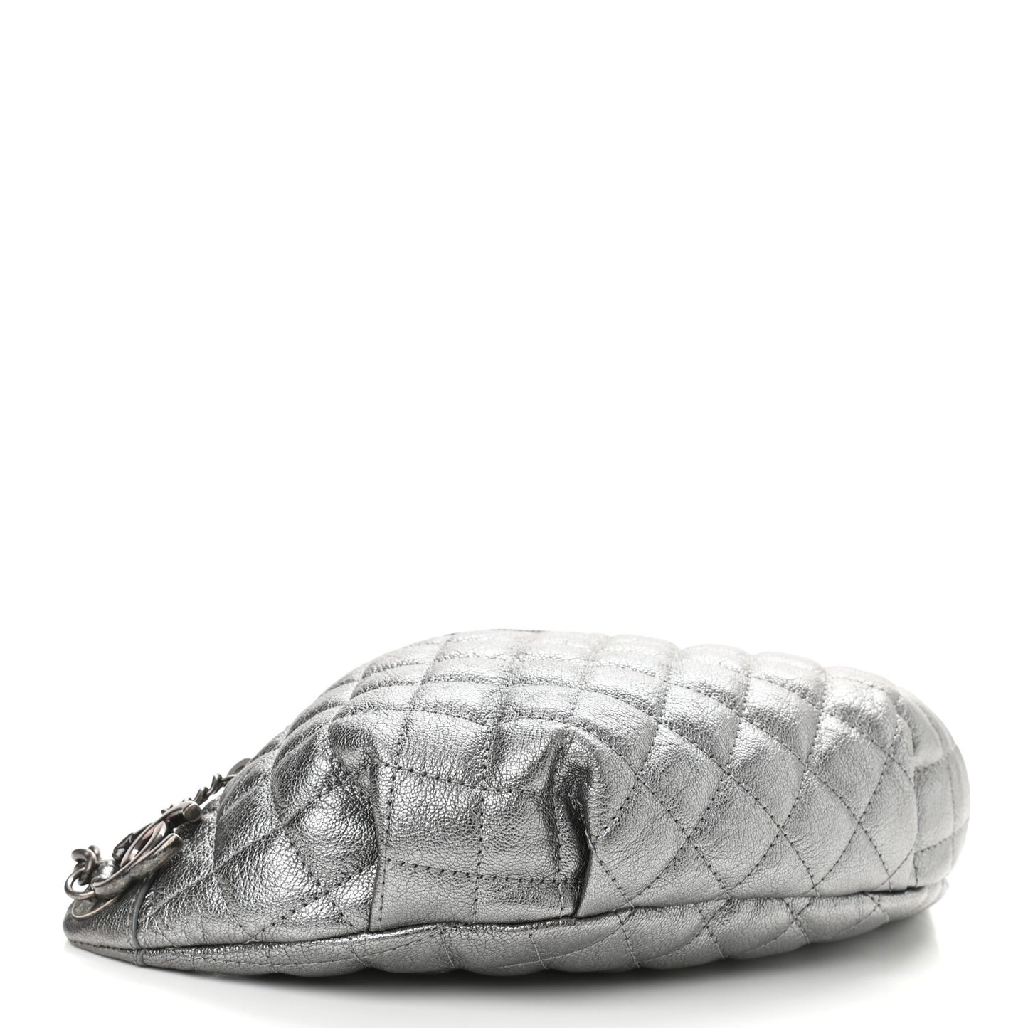 Metallic Calfskin Quilted Banane Waist Bag Fanny Pack Dark Silver