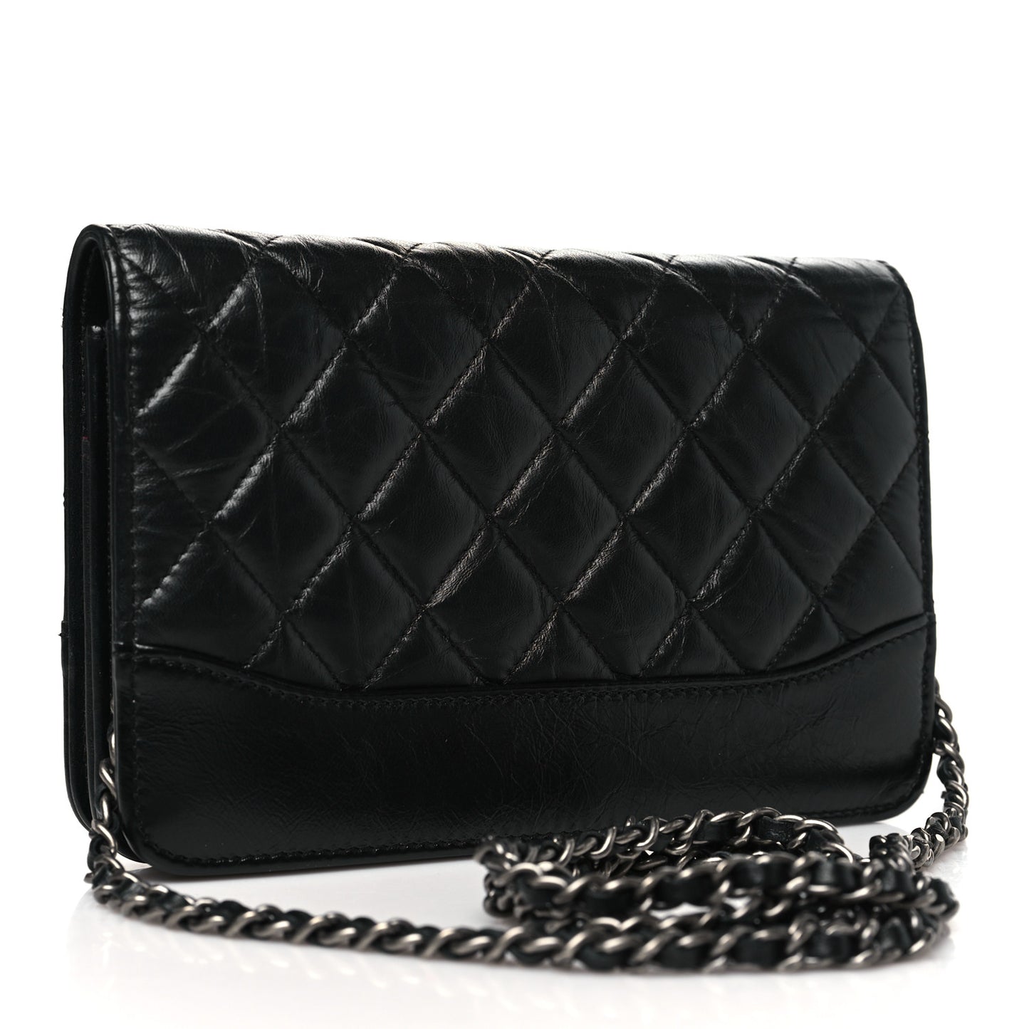 Aged Calfskin Quilted Gabrielle Wallet On Chain WOC Black