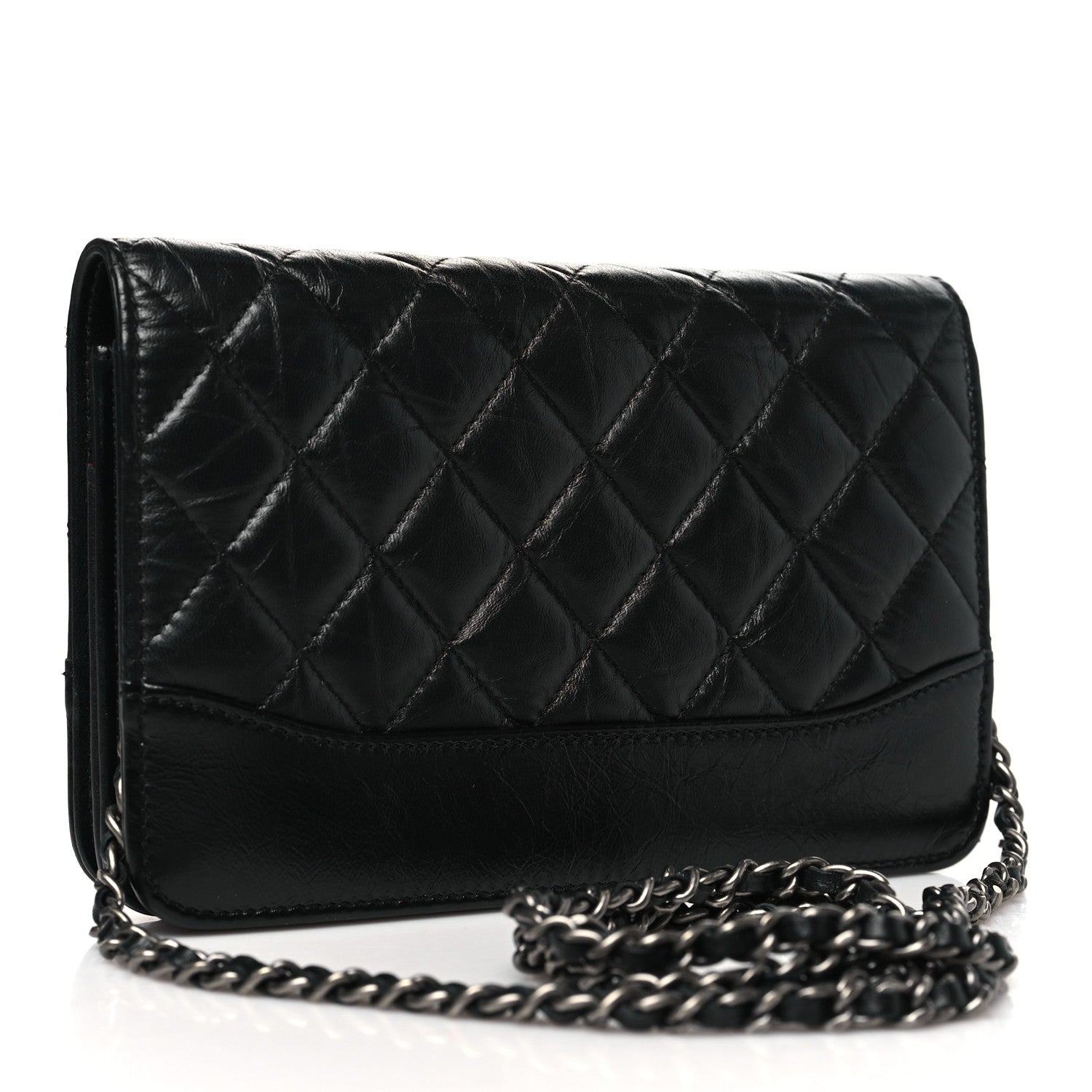 Chanel Aged Calfskin Quilted Gabrielle Wallet On Chain WOC Black 3 of 11
