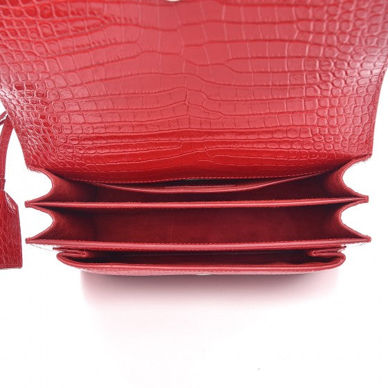 Saint Laurent Calfskin Crocodile Embossed Medium Monogram Sunset Rouge Eros 5 of 9