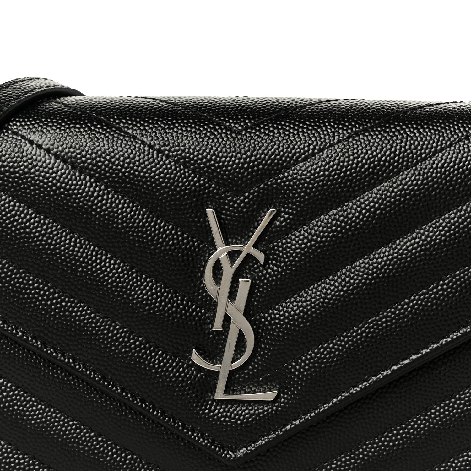 Saint Laurent Grain De Poudre Matelasse Chevron Monogram Envelope Chain Wallet Black 8 of 10