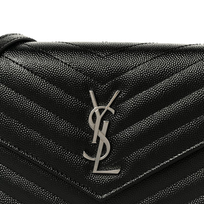 Saint Laurent Grain De Poudre Matelasse Chevron Monogram Envelope Chain Wallet Black 8 of 10