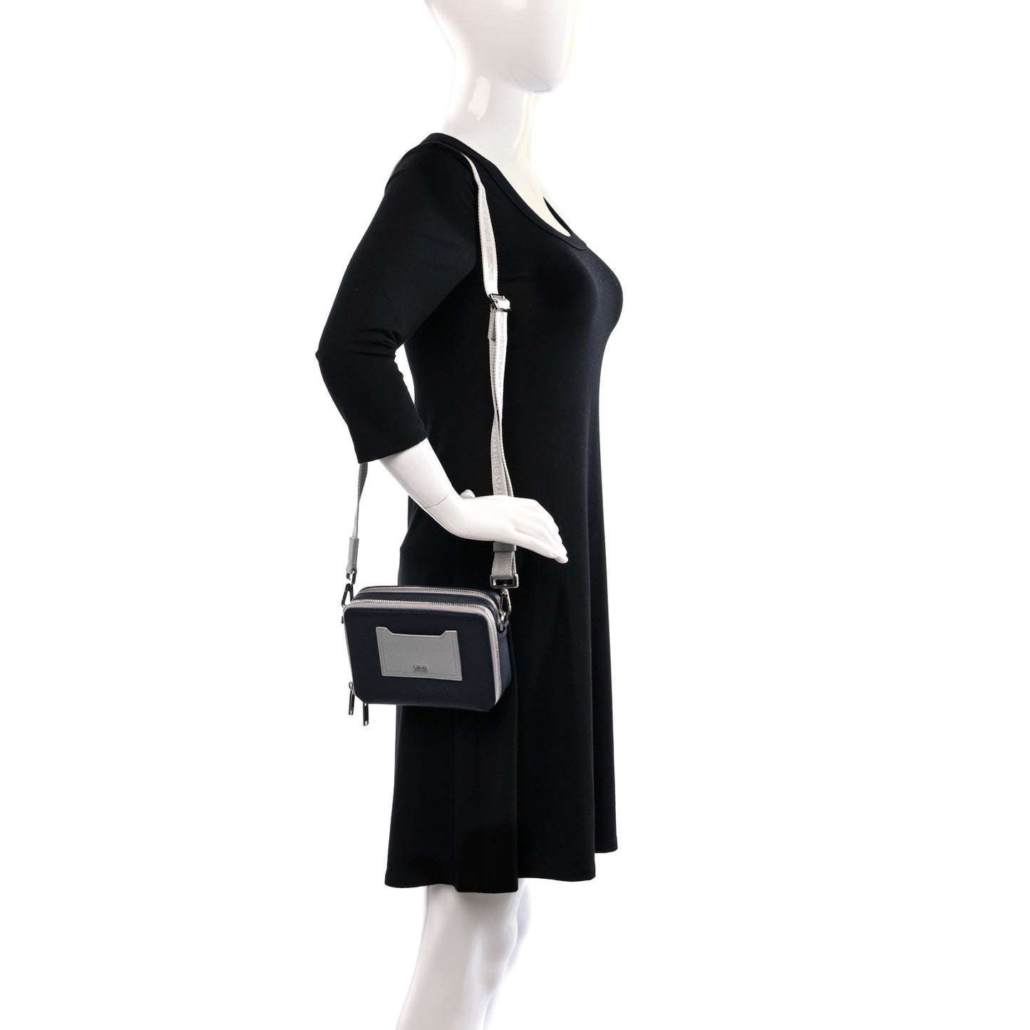 Calfskin Double Zip Crossbody Blue Grey