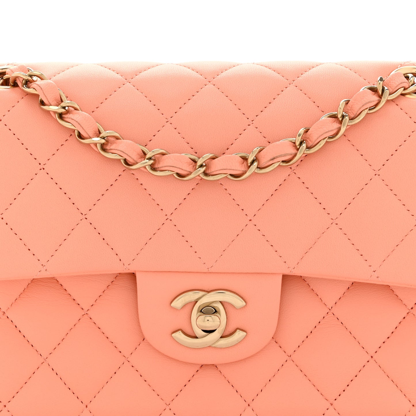 Lambskin Quilted Small Double Flap Light Orange