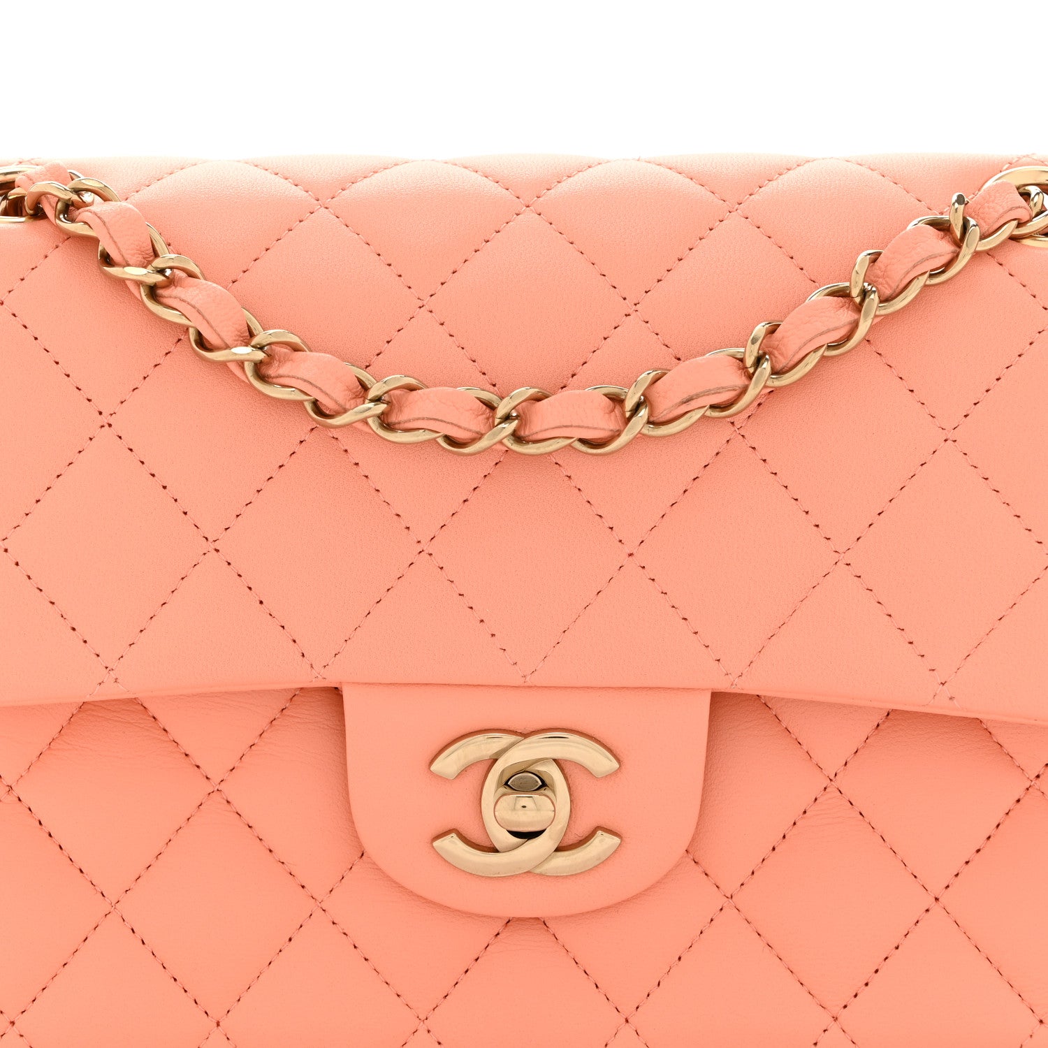 Chanel Lambskin Quilted Small Double Flap Light Orange 8 of 10