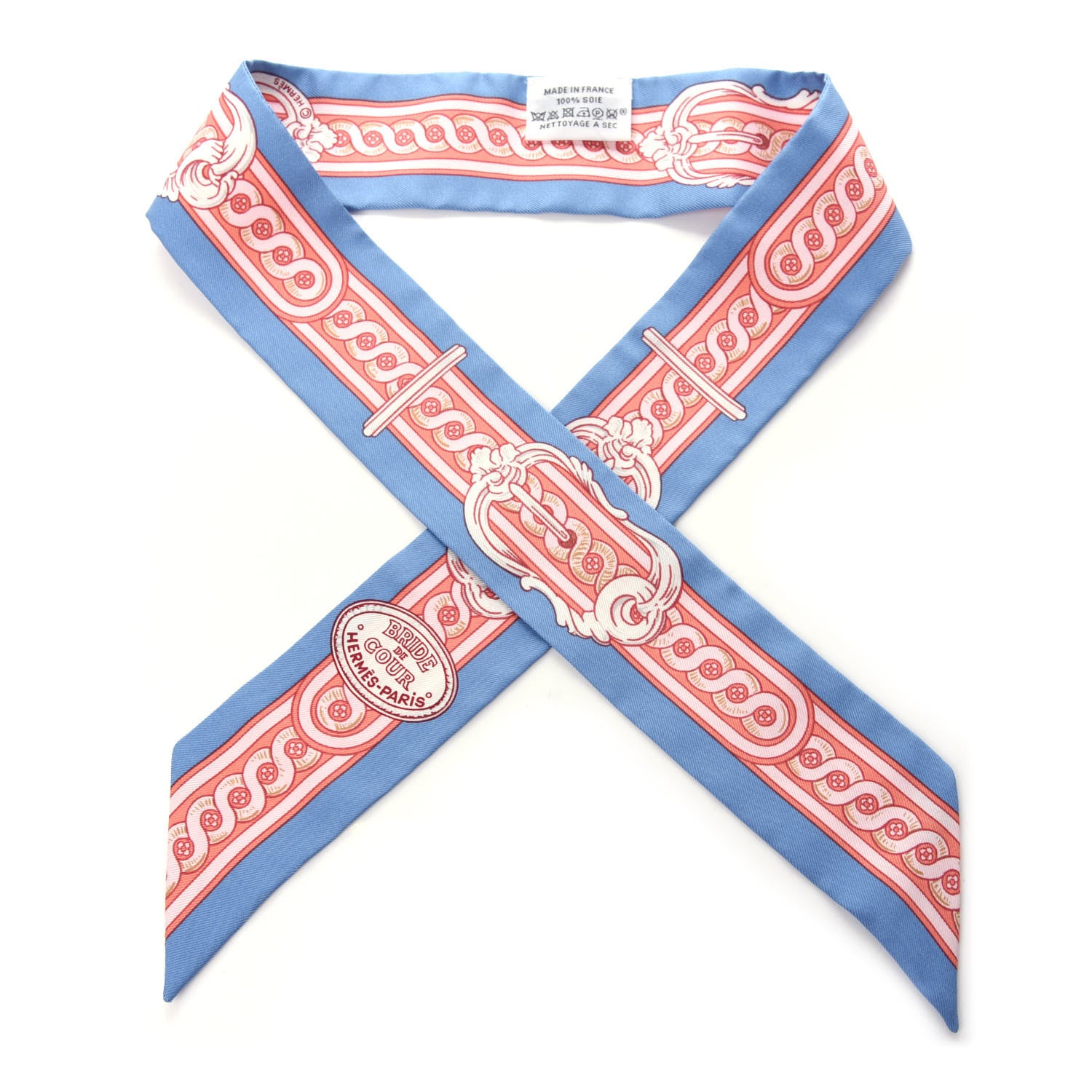 Hermes Silk Bride De Cour Twilly Blue Jean Rose White 1 of 3