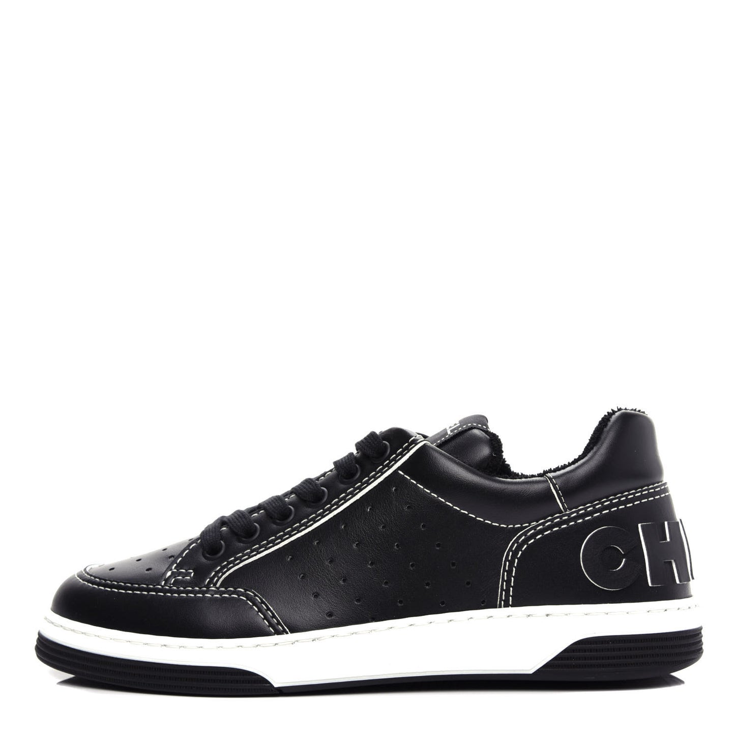 Calfskin Womens Logo Sneakers 37 Black White