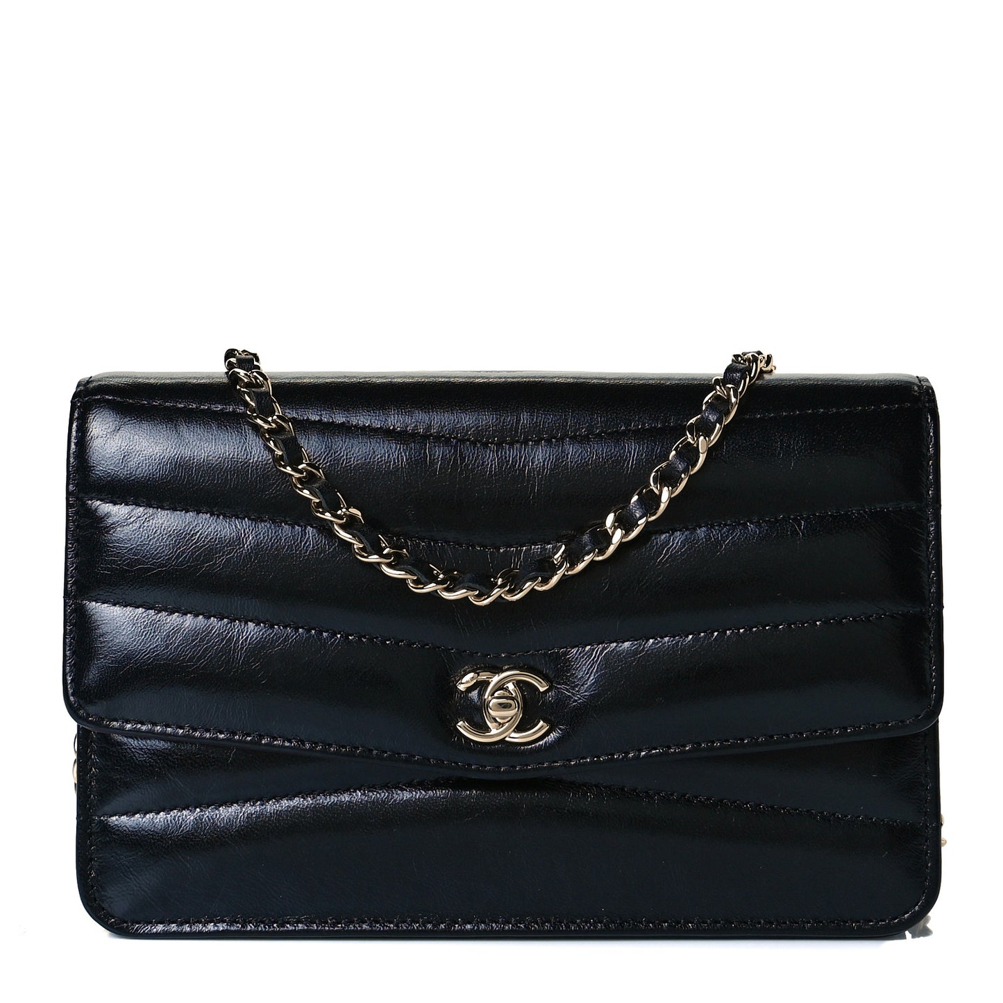 Lambskin Chevron Quilted Wallet On Chain WOC Black