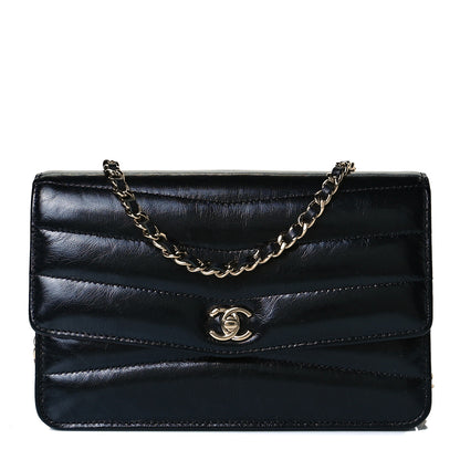 Chanel Lambskin Chevron Quilted Wallet On Chain WOC Black 1 of 7