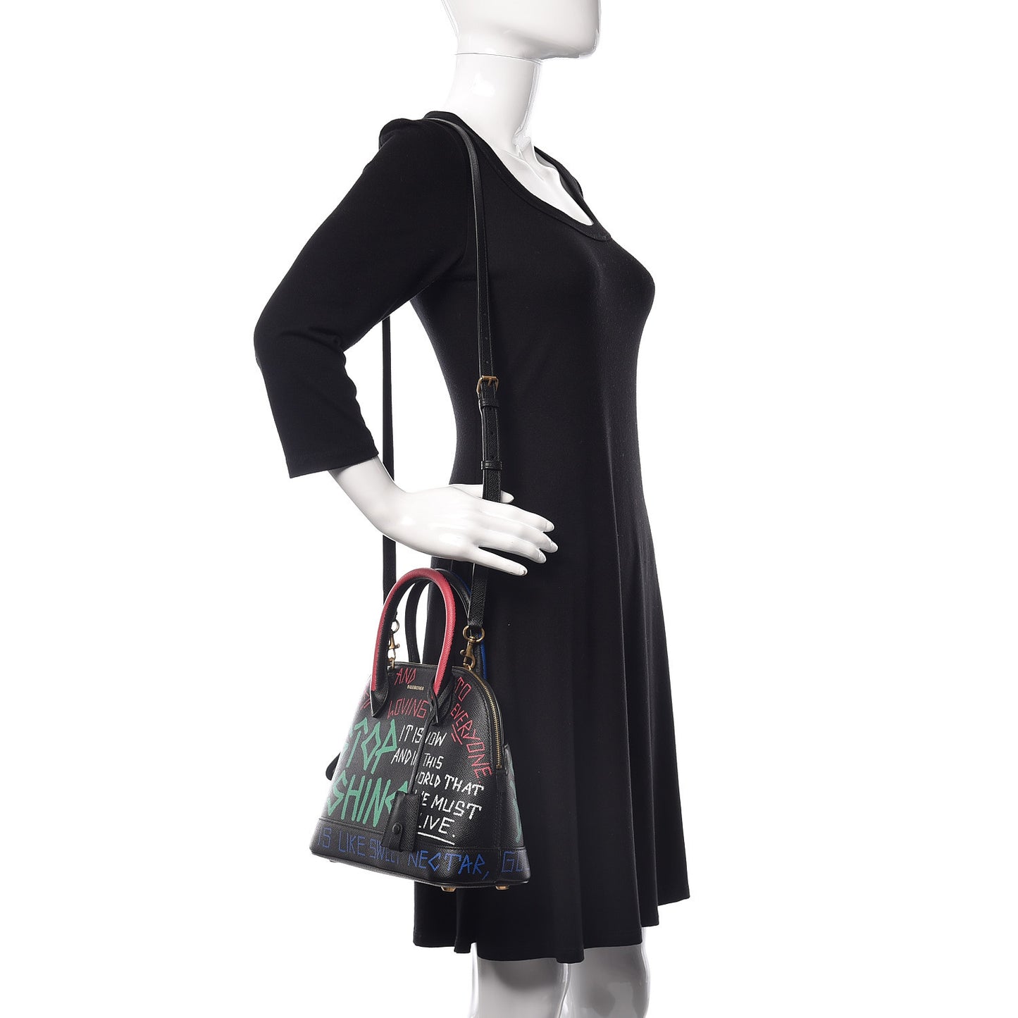 Signature Grained Calfskin Graffiti S Ville Top Handle Bag Black Multicolor
