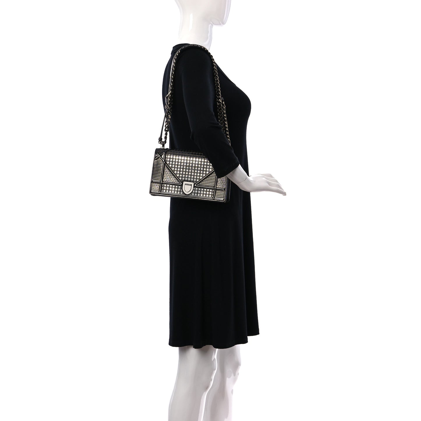 Metallic Patent Micro-Cannage Medium Diorama Flap Bag Graphite