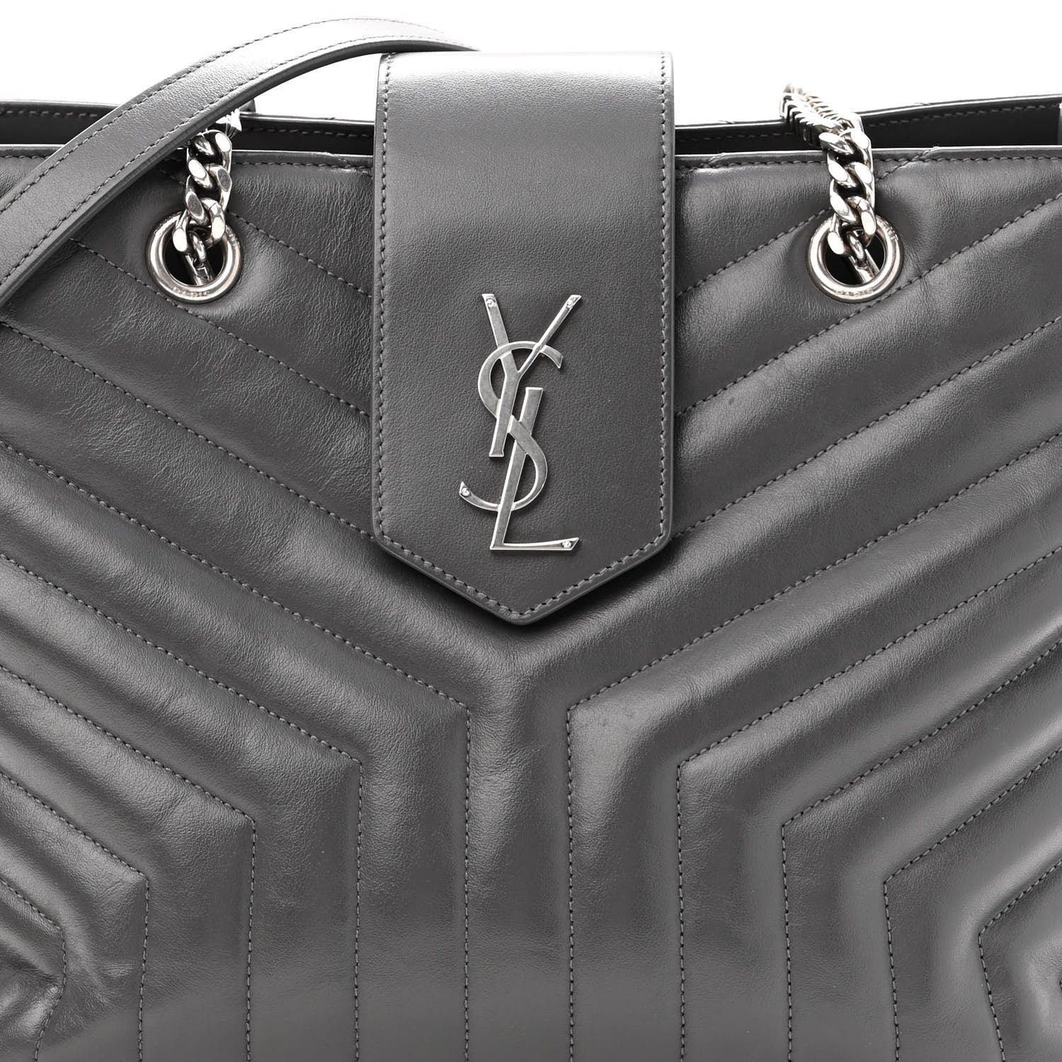 Saint Laurent Calfskin Y Quilted Monogram Large Loulou Shopper Storm 7 of 11