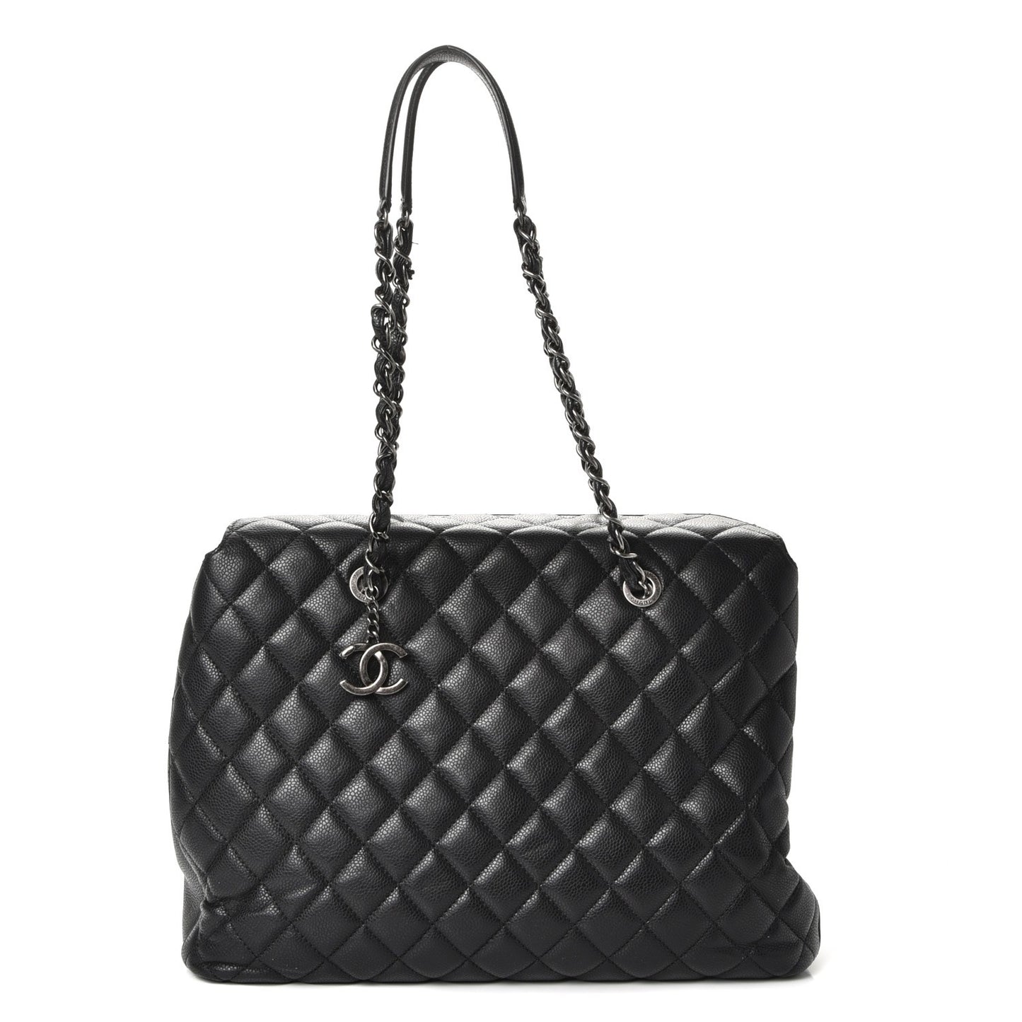 Caviar Quilted City Shopping Tote Black
