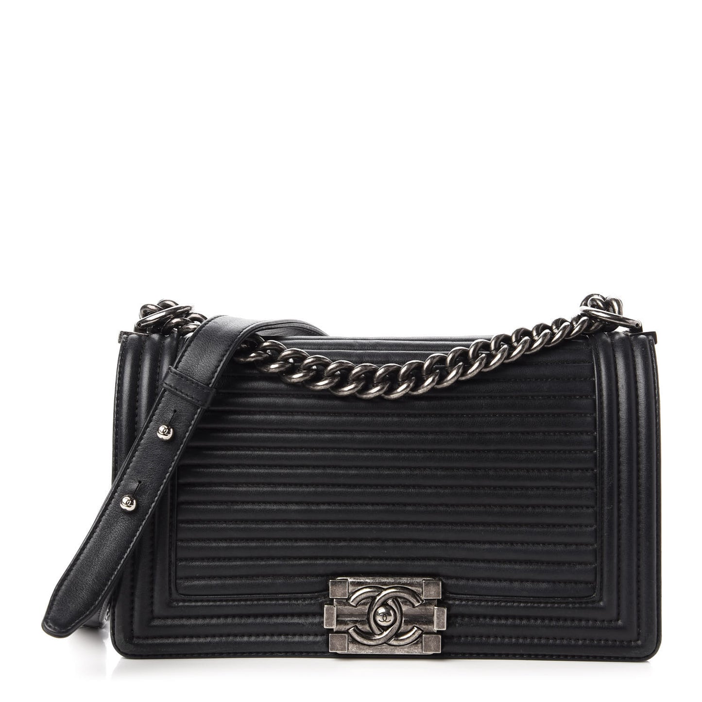 Calfskin Horizontal Quilted New Medium Boy Flap Black