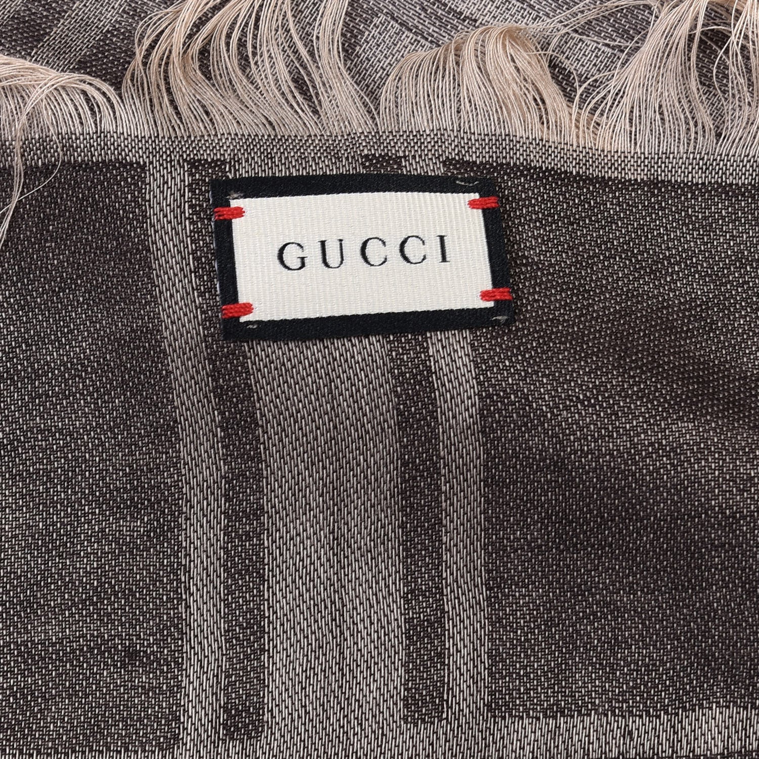 Gucci Wool Silk GG Monogram Diamante Plaid Surviee Shawl Beige Dark Brown 4 of 4