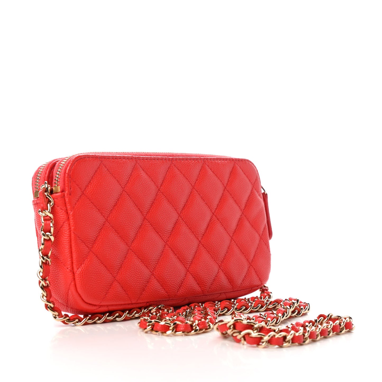 Caviar Quilted Small Clutch With Chain Red