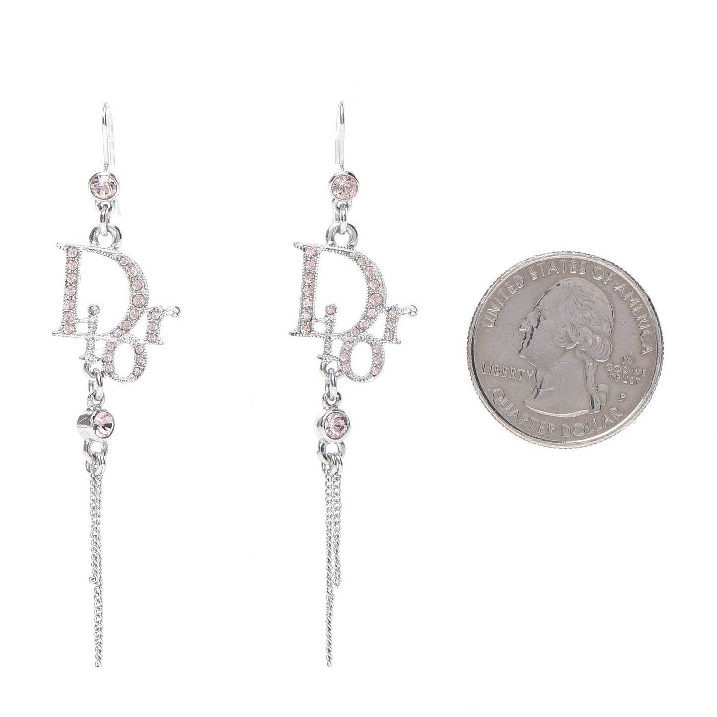 Crystal Signature Drop Earrings Pink Silver