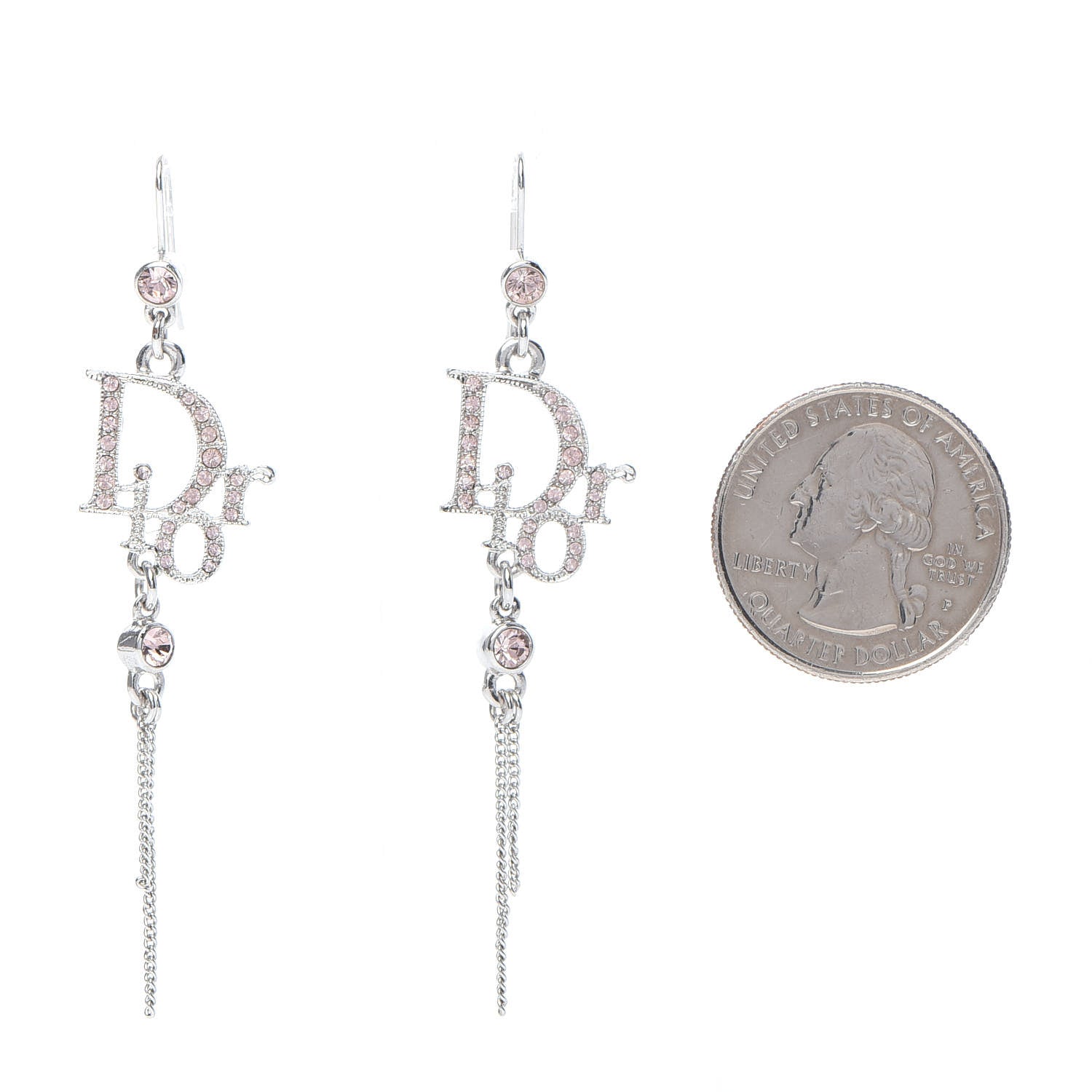 Christian Dior Crystal Signature Drop Earrings Pink Silver 2 of 4