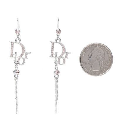Christian Dior Crystal Signature Drop Earrings Pink Silver 2 of 4