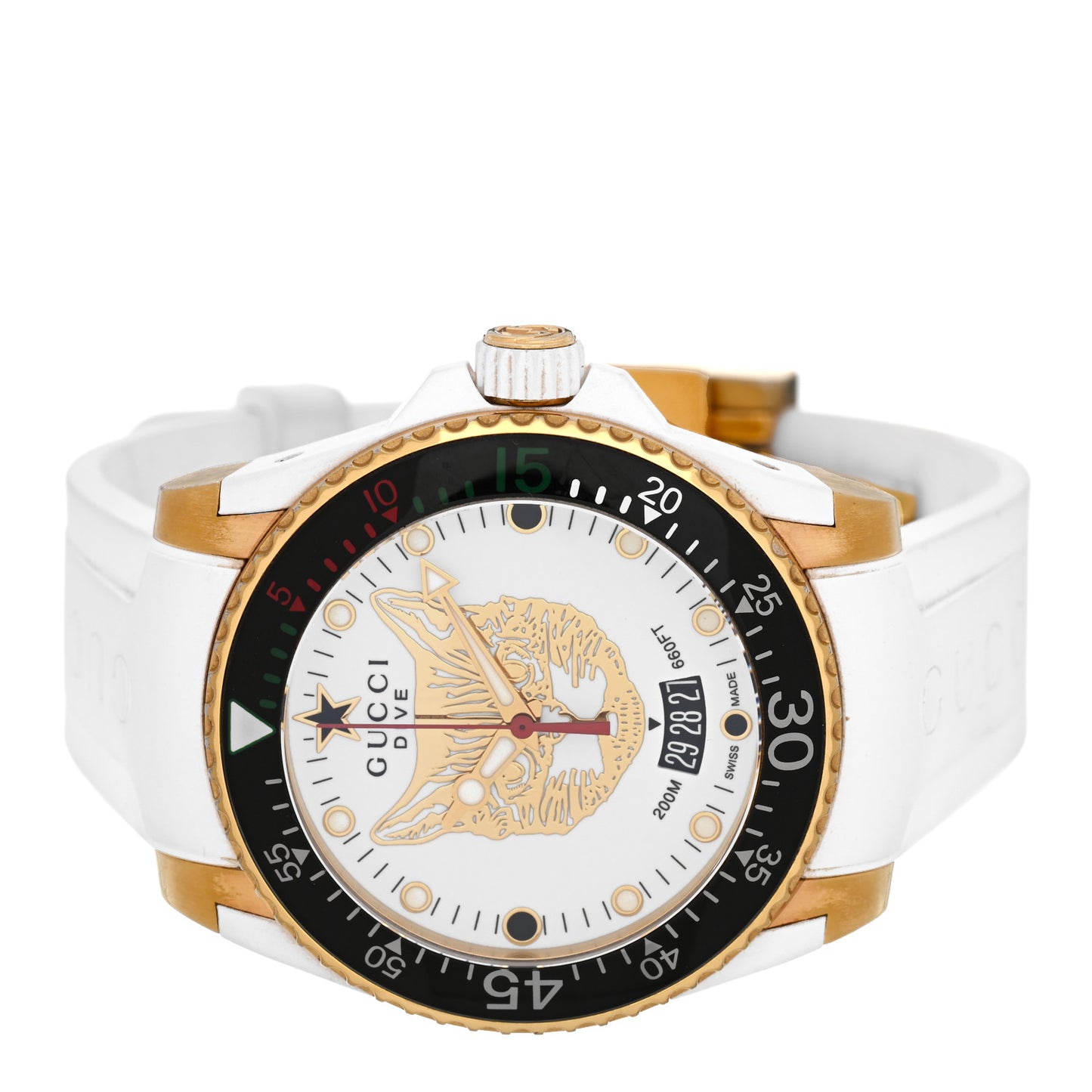 Stainless Steel Rubber 40mm Dive Feline Quartz Watch White