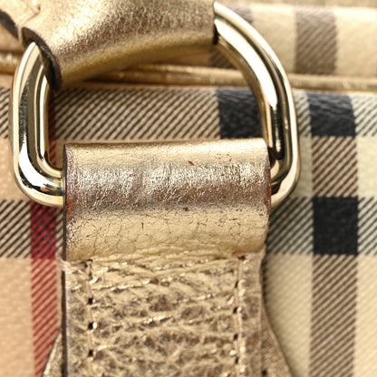 Burberry Metallic Calfskin Haymarket Check Bennett Satchel Gold 16 of 16