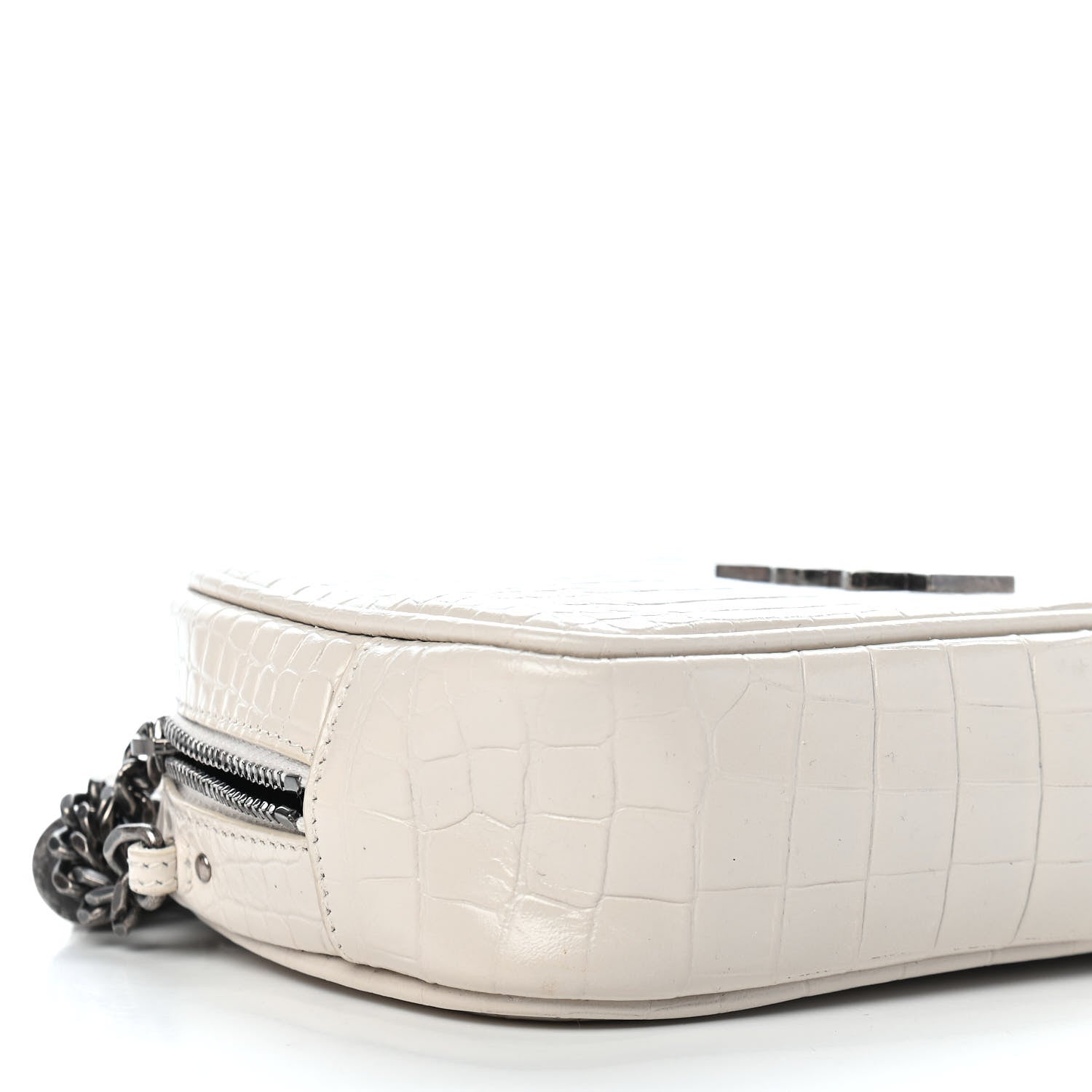 Saint Laurent Calfskin Crocodile Embossed Monogram Mini Lou Camera Bag Crema Soft 8 of 9