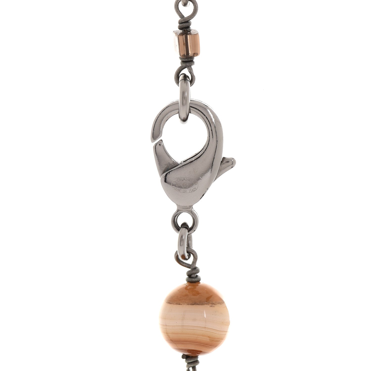 Chanel Bead Enamel CC Long Necklace Brown Silver 5 of 5